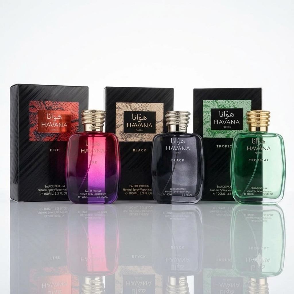 Havana Cologne Bundle Trio - 3 Great Colognes - Fire,Tropical,Black - Men's Fragrance - Inspired by Hawas