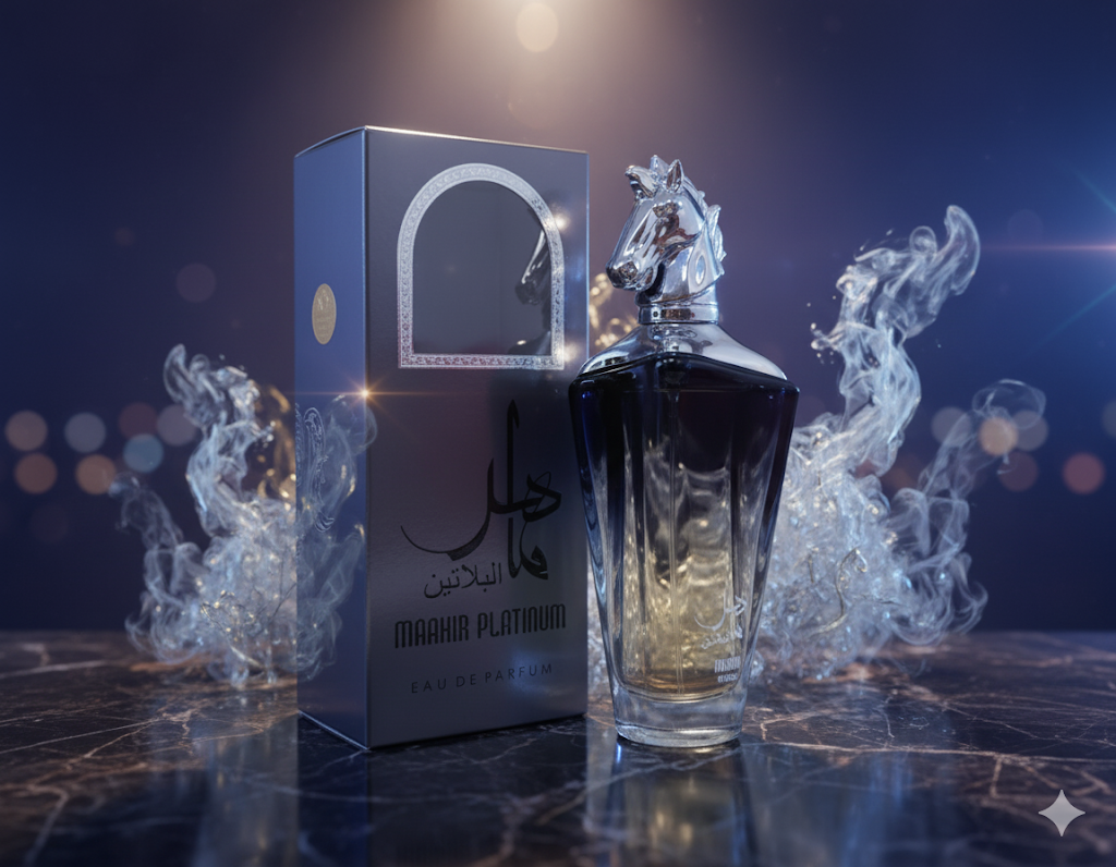 Maahir Platinum Cologne - 3.4oz - Men's Fragrance with Horse-Head Cap - Oriental-Woody Blend - Long-Lasting Eau De Parfum - Perfect for Evening Wear