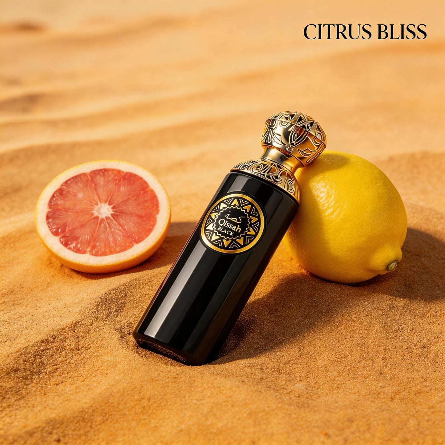 Qissah Black Eau de Parfum for Men 3.4 Fl Oz | Long Lasting Citrus Woody Fragrance | Elegant Glass Spray Bottle | Cologne