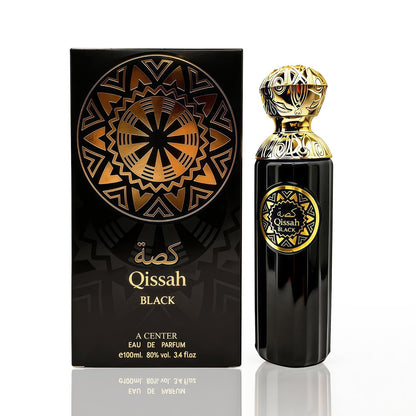 Qissah Black Eau de Parfum for Men 3.4 Fl Oz | Long Lasting Citrus Woody Fragrance | Elegant Glass Spray Bottle | Cologne