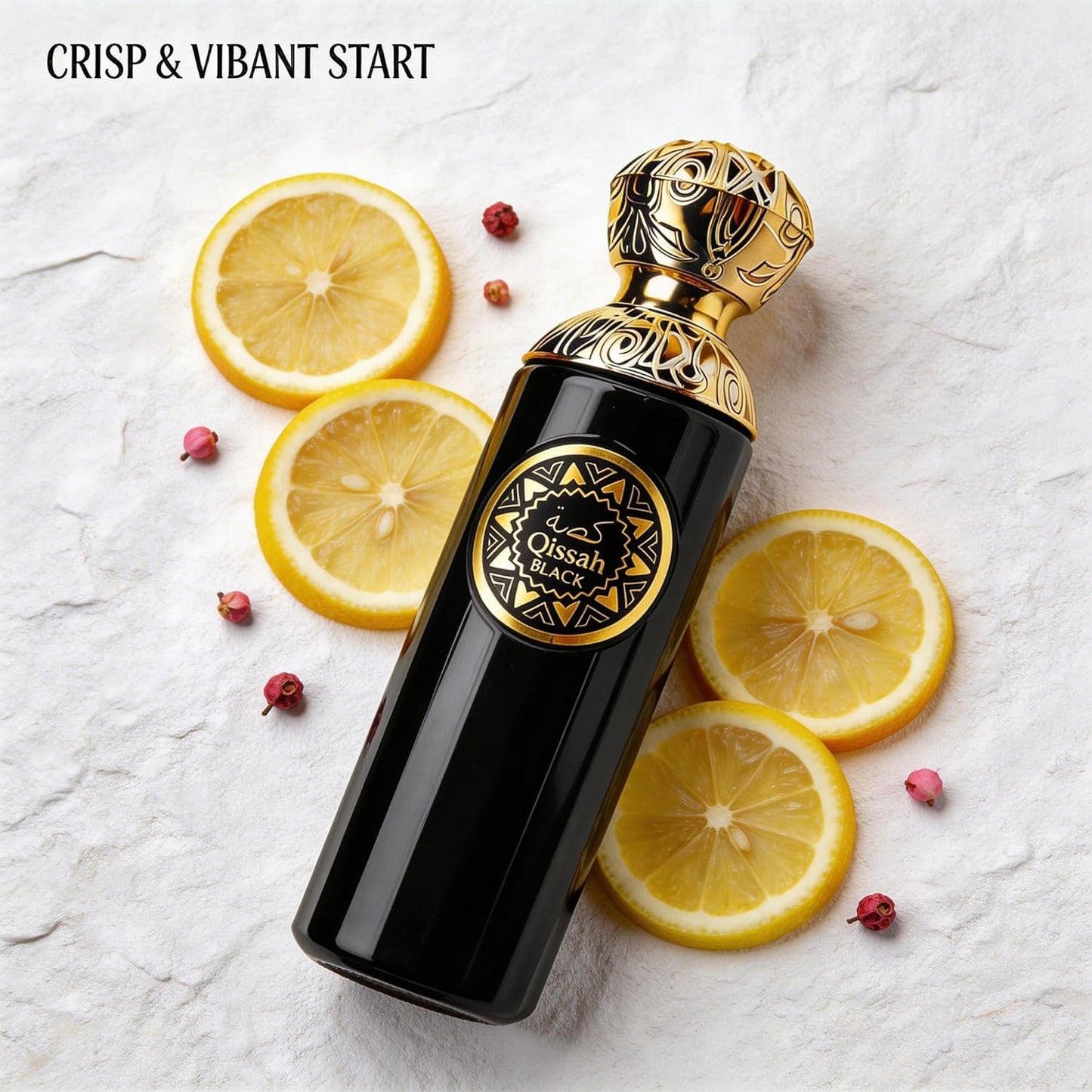 Qissah Black Eau de Parfum for Men 3.4 Fl Oz | Long Lasting Citrus Woody Fragrance | Elegant Glass Spray Bottle | Cologne