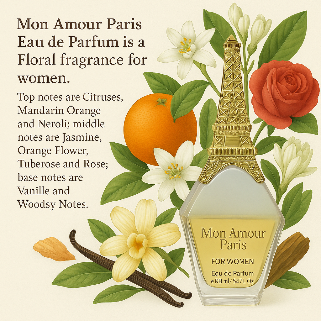 Mon Amour Paris EDP Perfume for Women - 3.4oz Floral Fragrance with Citrus & Vanilla Notes - Inspired by Diors Jadore