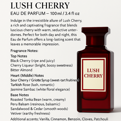 Lush Cherry Unisex Men's & Women's Cologne Perfume - 3.4oz - Inspired by Tom Ford Lost Cherry