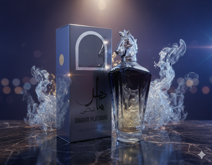 Maahir Platinum Cologne - 3.4oz - Men's Fragrance with Horse-Head Cap - Oriental-Woody Blend - Long-Lasting Eau De Parfum - Perfect for Evening Wear